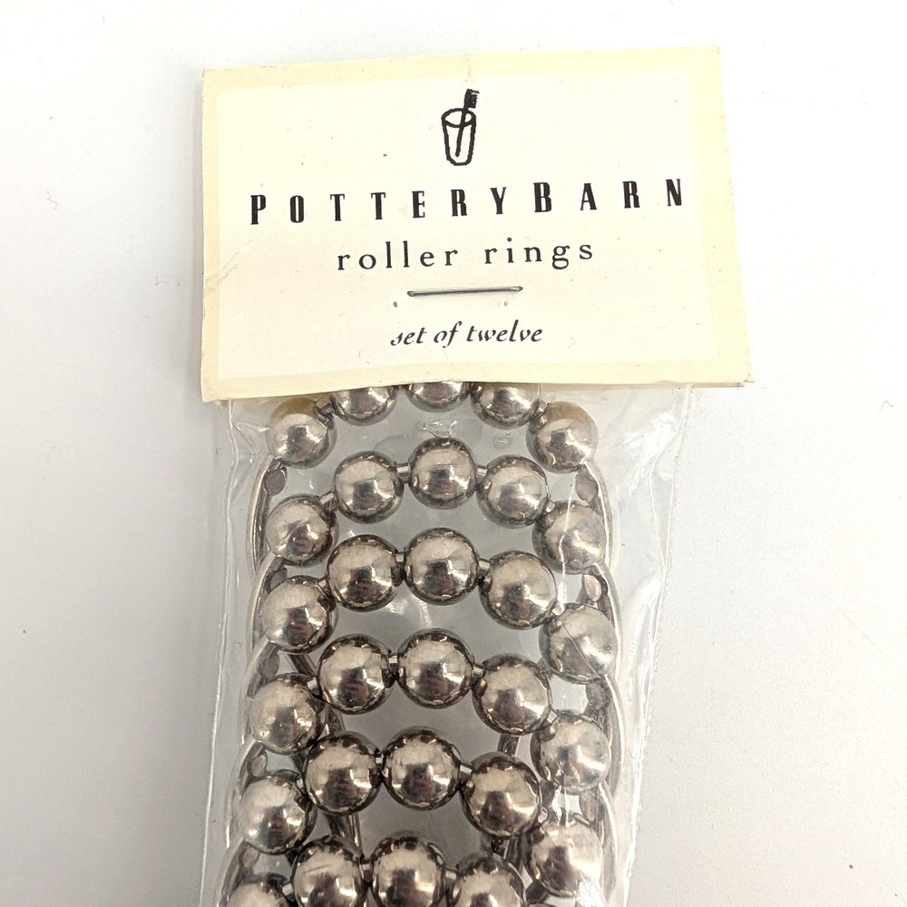 Early 00s Pottery Barn Roller Rings Silver Shower Curtain Hooks Set of 12 NWT
